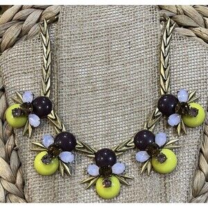 J Crew Authentic Honey Bee Crystal Stone Multicolor Necklace Yellow 🐝